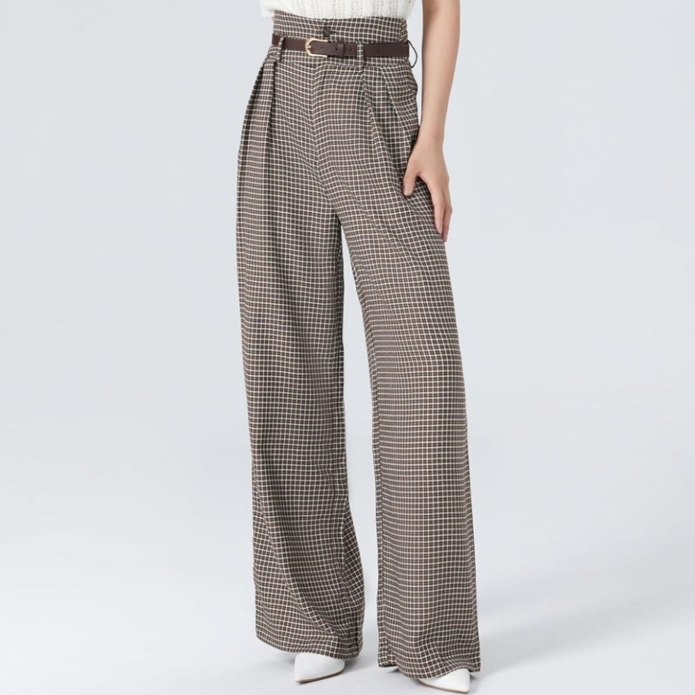 Cider Ultra High Rise 70's Retro Plaid Houndstooth Wide Leg Trousers size Medium
